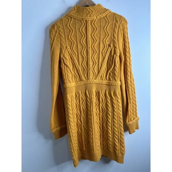 Sparrow Anthropologie Yellow Cable Knit Cardigan Sweater S Fisherman Lambswool - Picture 3 of 9